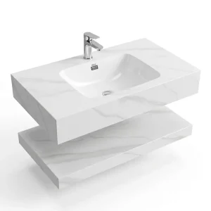 Bàn Đá Lavabo 2 Tầng Nung Kết Trắng Vân Mây GD01-2