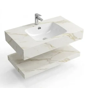 Bàn Đá Lavabo 2 Tầng Nung Kết Trắng Vân Nâu Nhạt GD04-2