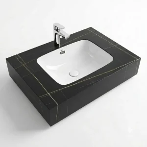 Bàn đá lavabo 1 tầng đá nung kết đen GD05