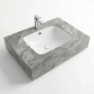 Bàn đá lavabo 1 tầng đá nung kết ghi xám GD06