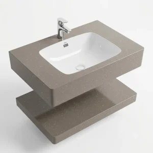 Bàn Đá Lavabo 2 Tầng Đồng Chất Kim Sa Màu Ghi GD07KS-2