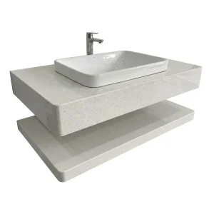 Bàn Đá Lavabo 2 Tầng Đồng Chất Kim Sa Màu Kem GD08KS-2